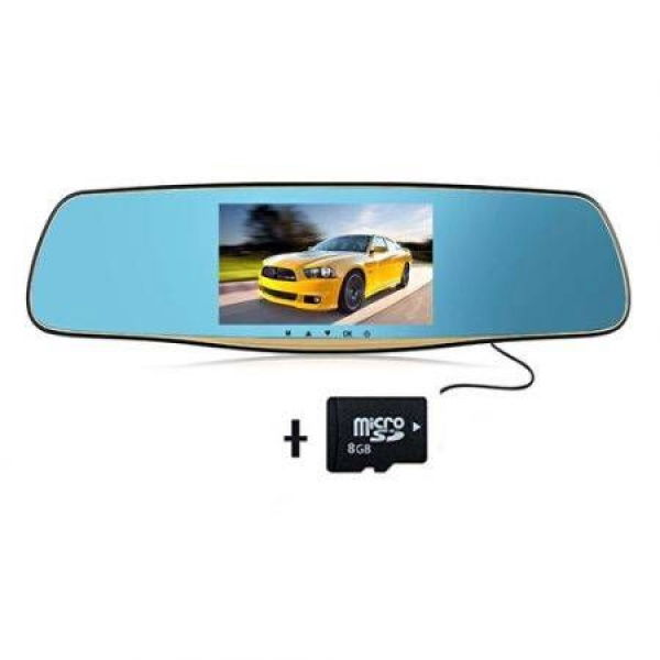 HD 1080p Double Lens Wide-angle Before And After The Vehicle Traveling Data Recorder 5-inch Rearview Mirror Car Touch Buttons + 8GB TF Card.