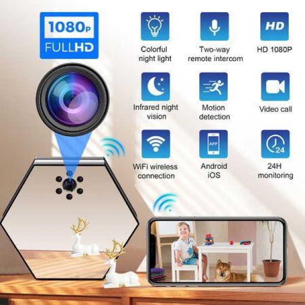 HD 1080P Smart Home Security Camera with Colorful Night Light Wireless WiFi for Infrared Night Vision,Double-Way Voice,Video Call(Black)