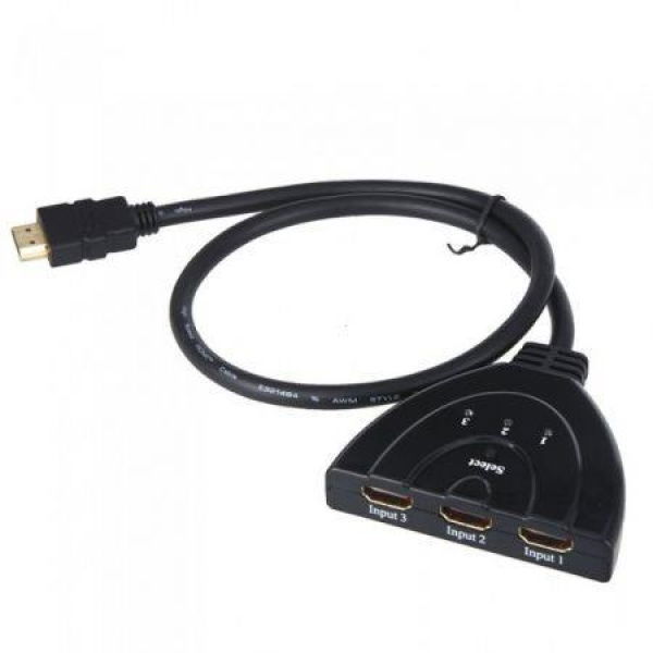 HDMI Splitter 0.5m - 3 HDMI Inputs To 1 HDMI Output Auto Switch Cable.