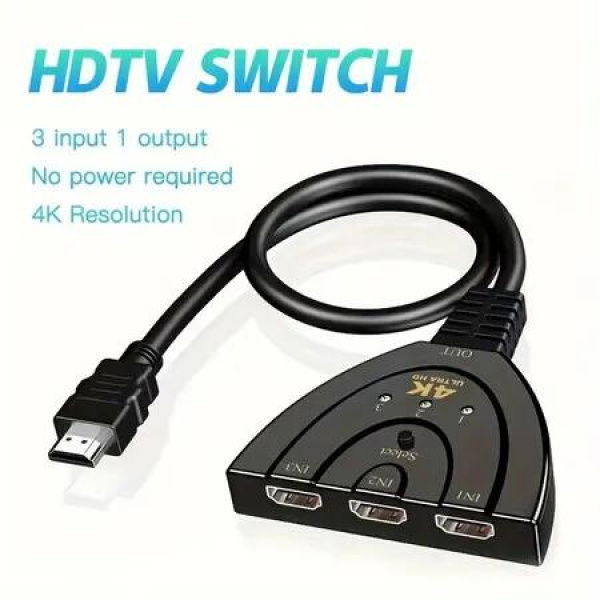 HDMI Switch 3 Port,4K HDMI Splitter 3 in 1 Out for HDTV,HDMI 3 Port Video switcher with Status Indicator,for DVD,STB,PC,DV,DLP Video Projector