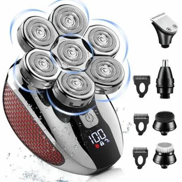 Head Shavers for Bald Men 7D,5 in 1 Electric Shavers for Men Rechargeable Bald Head Shavers for Men Waterproof Rotary Shavers Grooming Kit with LED Display