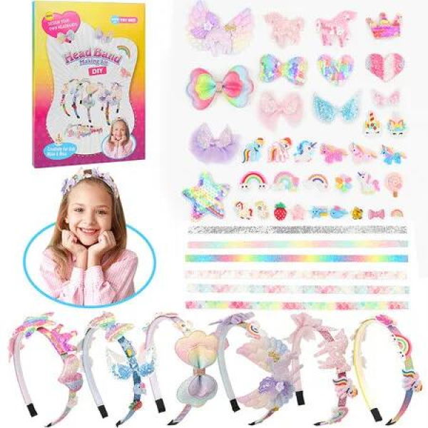 Headband Making Kit for Girls Age 3+,Creative Craft Kits for Kids,DIY Hair Accessories Hairbands Birthday Presents For Age 3+ Girls Gifts Toys Set