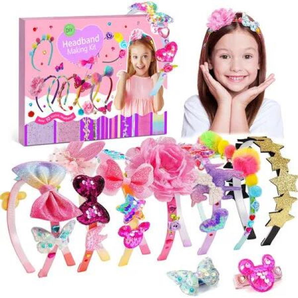 Headband Making Kit For Girls DIY Hair Clips Craft Set Satin Bands Accessories Christmas Birthday Gift COL