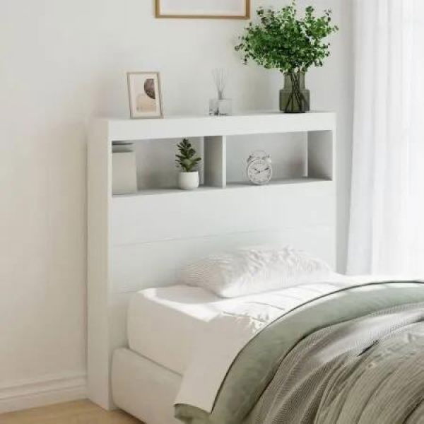 Headboard Cabinet with LED White 100x17x102 cm