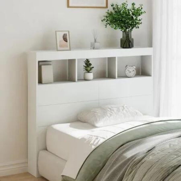 Headboard Cabinet with LED White 120x17x102 cm