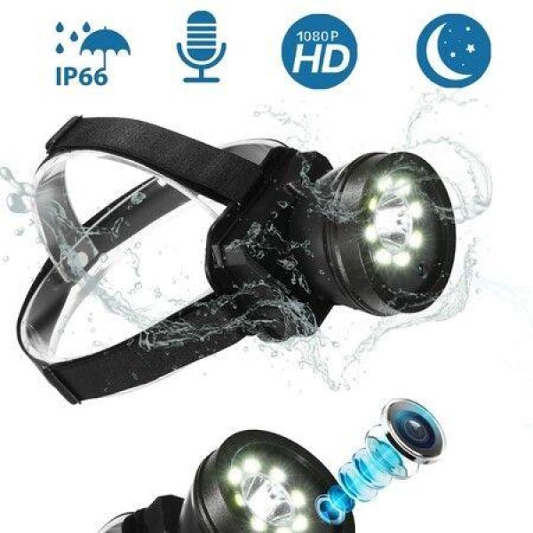 Headlamp Wearable Camera1080P Headlamp Headlight Body Cam Waterproof Rechargeable Camera with Flashlight for Outdoor Running Camping Hiking Fishing