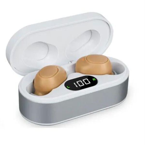 Hearing Aids for Seniors Rechargeable Hearing Amplifiers with Noise Canceling Invisible Hearing Aid With Portable Charging Case and Button Volume Control