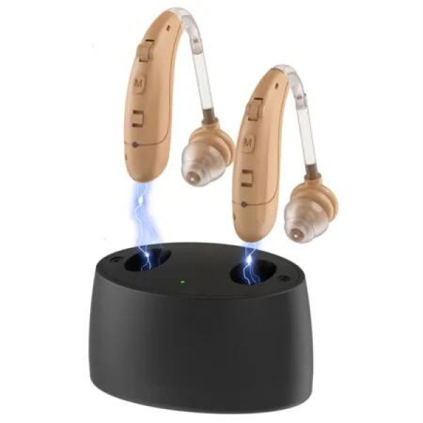 Hearing Aids for Seniors, Rechargeable with Noise Cancelling Volume Control, Hearing Amplifier for Hearing Loss, Portable Behind-the-Ear Headphones-Skin