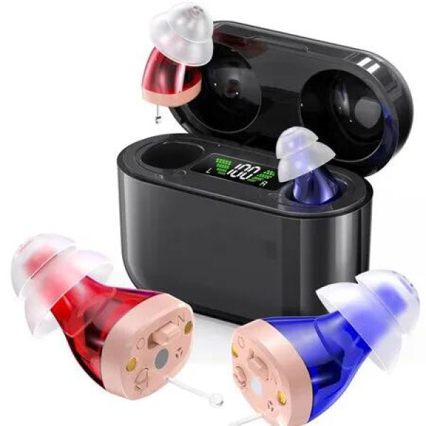 Hearing Aids,Digital Rechargeable OTC Hearing Aids for Seniors with Charging Case,Invisible Hearing Amplifier with Noise Reduction (Red)