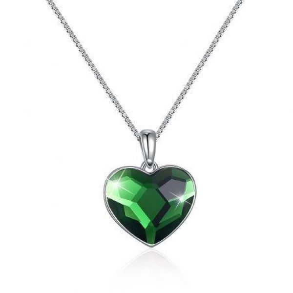 Heart-shaped Green Necklace With Crystal/Platinum Plated.