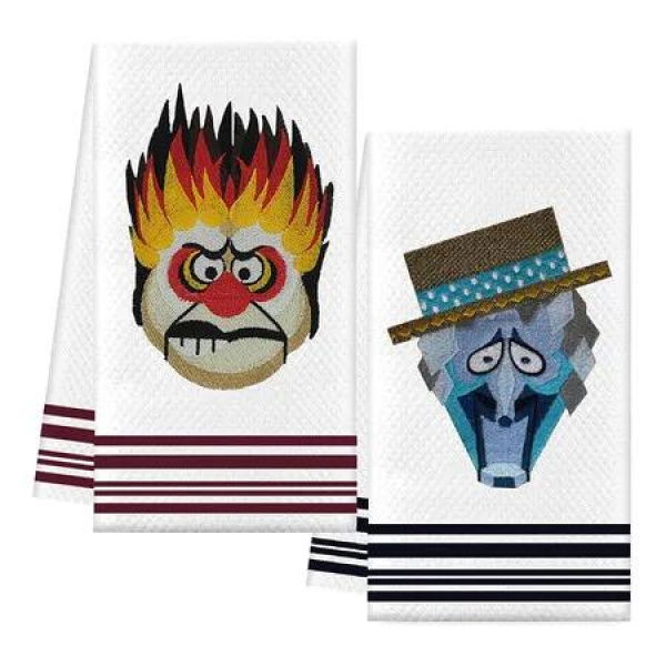 Heat Miser Snow Miser Christmas Towel, 2PCS Handmade Embroidered Decorative Large Cotton Hand Towels Bathroom Set