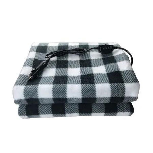 Heated Blanket, 12 Volt Electric Blanket for Car, Truck, SUV, or RV, Portable Winter Car Accessories for Camping or Travel, Black Plaid