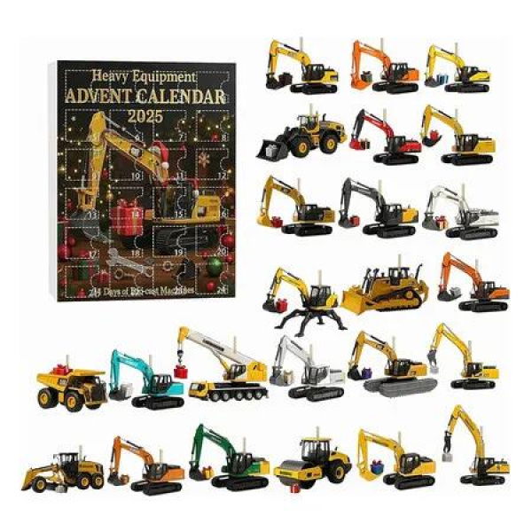 Heavy DIY Advent Calendar 2025, 24 Detailed Zinc Casting Construction Machines, Christmas Countdown Calendar with 24 Mini Excavator Ornaments