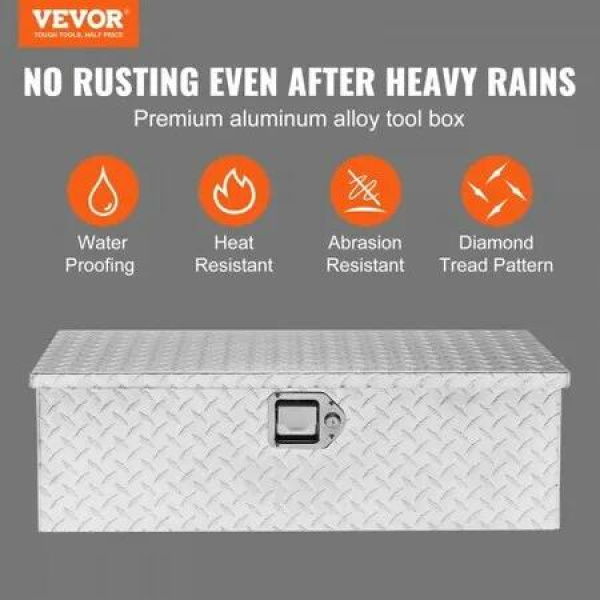 Heavy Duty Aluminum Truck Bed Tool Box, Diamond Plate Tool Box with Side Handle and Lock Keys, Storage Tool Box Chest Box Organizer for Pickup, Truck Bed, RV, Trailer, 76.2cmx33.02cmx24cm