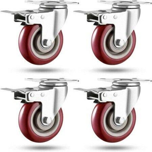 Heavy Duty Casters 3 Inch Load 1500lbs Lockable Bearing Plate Caster Wheels With Brakes Set Of 4