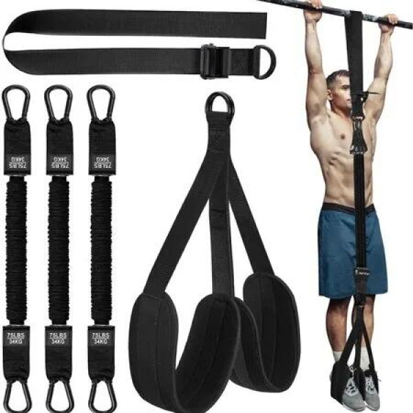 Heavy Duty Resistance Band for Pull Up Bar, Adjustable Weight/Size with Fabric Feet/Knee Rest, Bands for Pull Up Assist for Strength Training (Black)