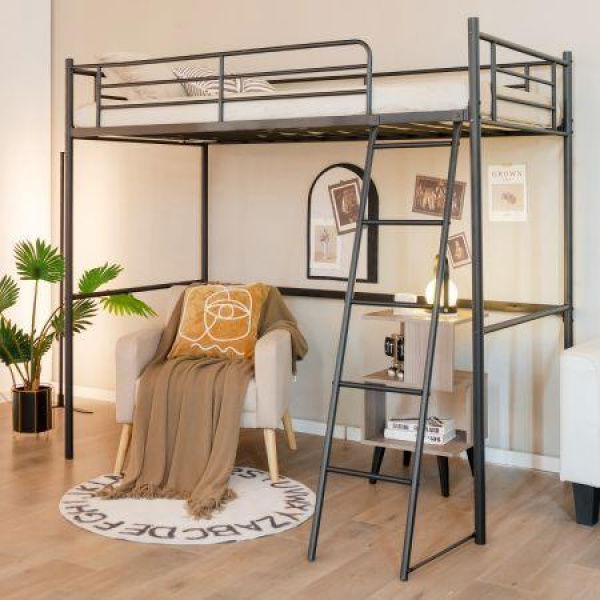 Heavy-duty Steel Bed Frame With High Guard Rails For Relaxation