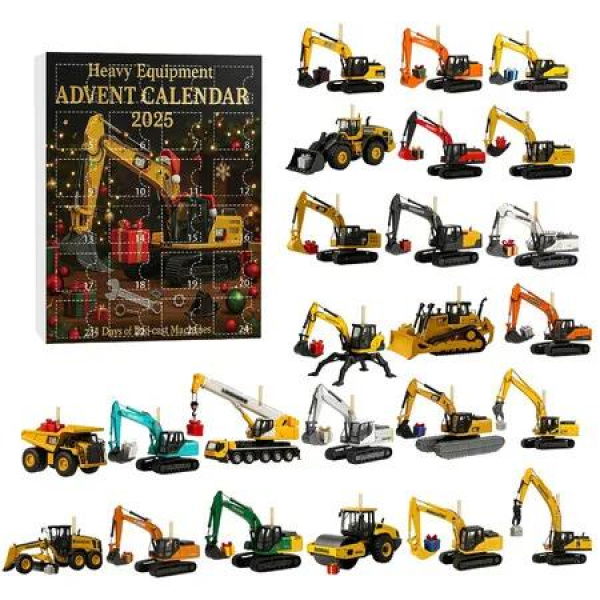 Heavy Equipment Advent Calendar 2025 with 2D Acrylic Pendant Hanging Ornaments, 24 Days Countdown Advent Calendars Christmas Gift