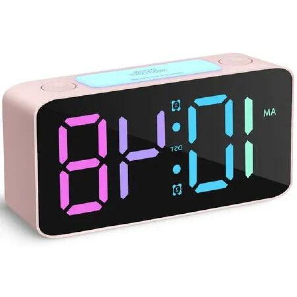 Heavy Sleepers Super Loud Alarm Clock with 7 Color NightLight, Adjustable Volume, and Dimmer(Pink+RGB)