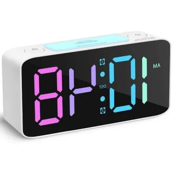 Heavy Sleepers Super Loud Alarm Clock with 7 Color NightLight, Adjustable Volume, and Dimmer(White+RGB)