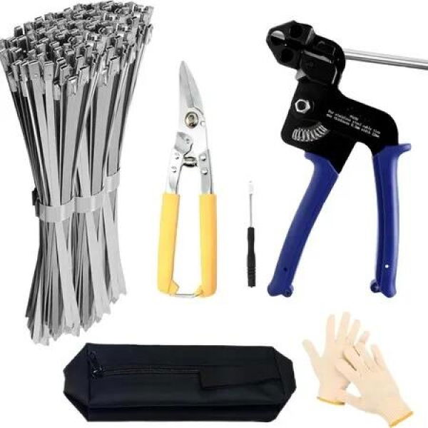 Heavy Steel Cable Tie Tool Stainless Steel Zip Tie Gun,Metal Tie Wrap Gun Kit,Duty Outdoor Adjustable Fastening Cutting Tie Tool Sets