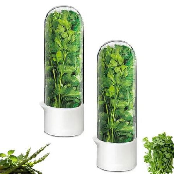 Herb Saver for Refrigerator,Herb Storage Container Cilantro Container for Fridge,Fresh Herb Keeper,Keeps Greens Vegetables for 2-3 Weeks (2PCS)