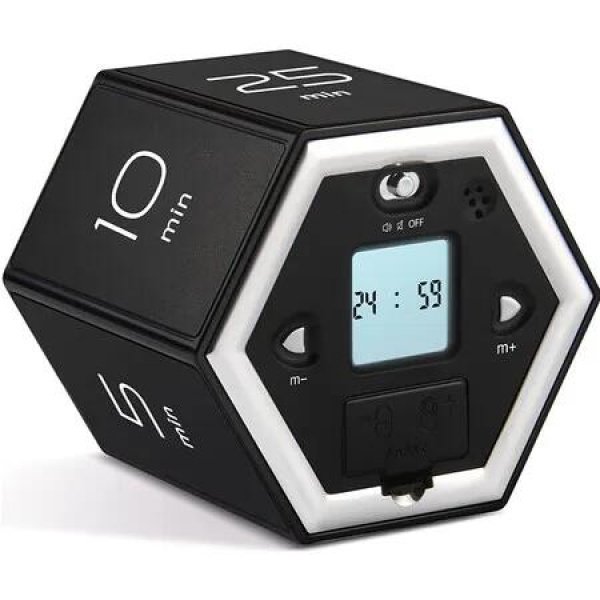 Hexagon Flip Timer Mutable Countdown Timers with LED Display 15 Seconds Long Prompt Office Hours Reminder for Classroom Kids Learning-Black