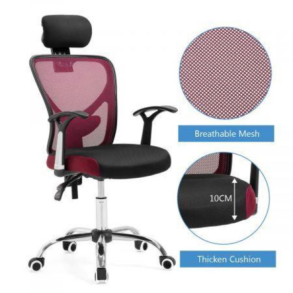 High Back Ergo Mesh Office Executive Chair With Integrated Lumbar Support - Black/Red.