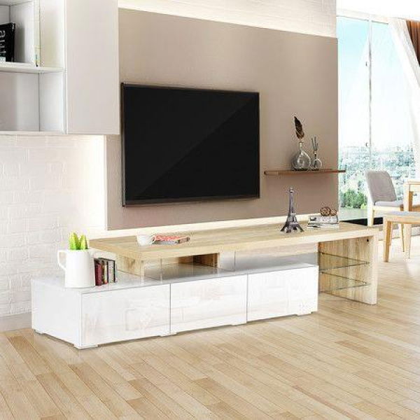 High Gloss 180cm TV Cabinet Table Wooden TV Storage Unit Entertainment Console Oak And White