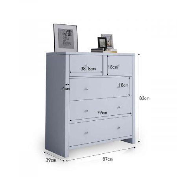 High Gloss Front Finishes 5 Drawer Tallboy Chest For EntrywayLiving RoomBedroom