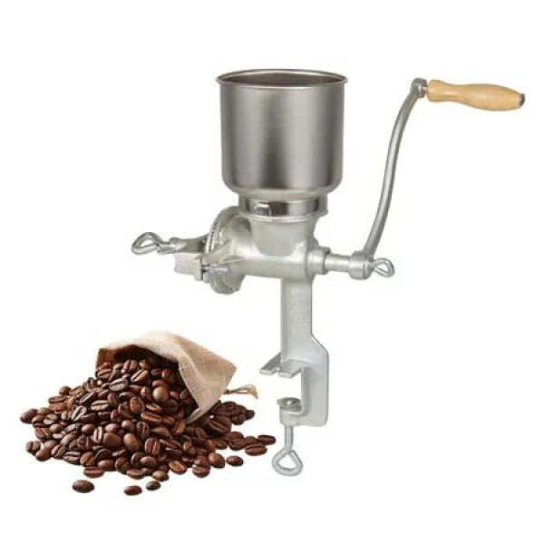 High Hopper Cast Iron Manual Grain Mill-Heavy Duty Grain Grinder,Coffee Grinder Dry and Wet Grinding for Wheat,Grain,Corn and Flours,Silver