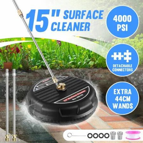 High Pressure Washer Surface Cleaner 15 Inch Concrete Driveway Scrubber 4000PSI Power Jet Extension Wand Nozzle 1/4â€ Connector