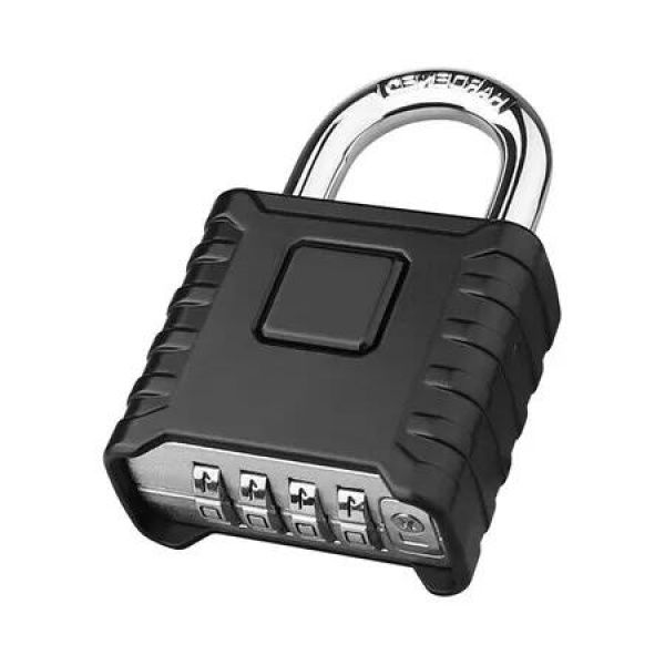 High-Security Outdoor Padlock with One-Touch Unlock, Weatherproof Design, and Hidden Password for Lockers (Black)