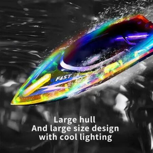 High Speed RC Boat 30+ MPH Fast Remote Control Boat Rechargeable Battery Storage Package 2.4GHz Electric Boats with LED Lights for Pool Lake