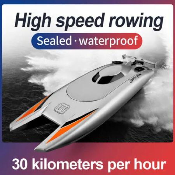 High-Speed RC Racing Boat: Electric Speedboat with 2 Batteries and Remote Control (25KM/H, Silver)