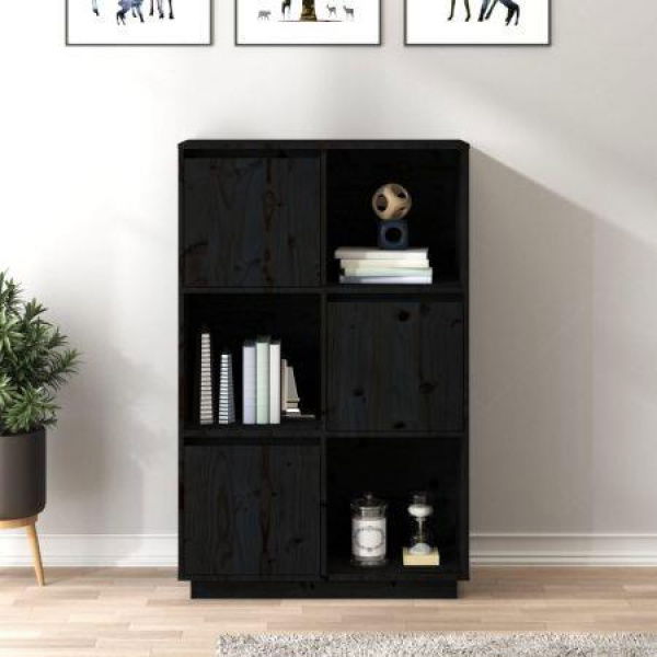 Highboard Black 74x35x117 Cm Solid Wood Pine