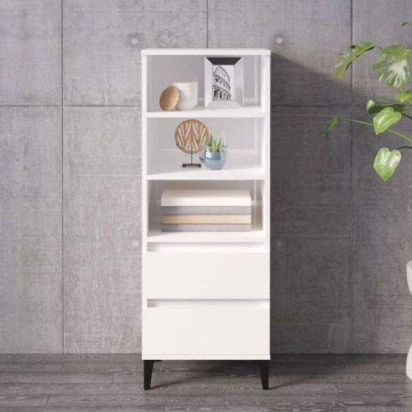 Highboard High Gloss White 40x36x110 Cm Engineered Wood