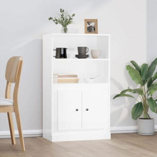 Highboard High Gloss White 60x35.5x103.5 Cm Engineered Wood