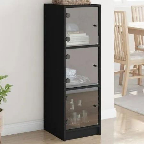 Highboard with Glass Doors Black 35x37x109 cm