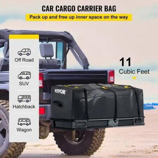 Hitch Cargo Carrier Bag, Waterproof 840D PVC, 47'x20'x20' (11 Cubic Feet), Heavy Duty Cargo Bag for Hitch Carrier with Reinforced Straps, Fits Car Truck SUV Vans Hitch Basket , Black