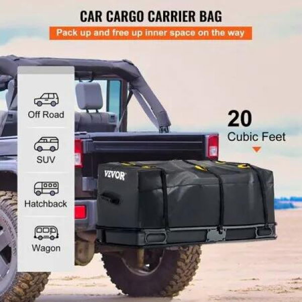 Hitch Cargo Carrier Bag, Waterproof 840D PVC, 59'x24'x24' (20 Cubic Feet), Heavy Duty Cargo Bag for Hitch Carrier with Reinforced Straps, Fits Car Truck SUV Vans Hitch Basket