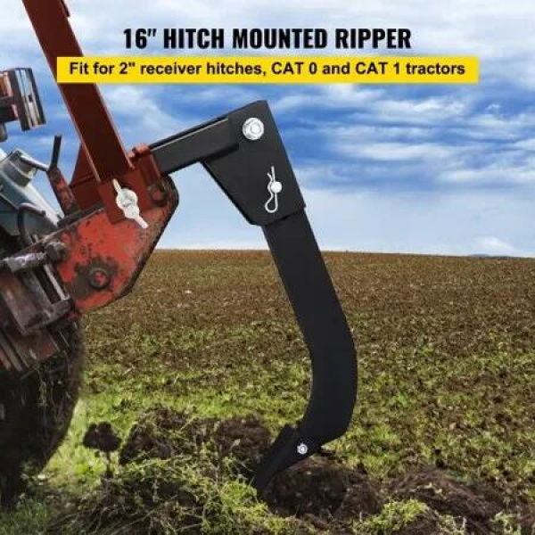 Hitch Mounted Ripper, 40.6cm Shank Length Box Scraper Shank, 4 Hole Site Box Blade for Tractor, 2 Locating Pins Ripper Shank, 2 Plough Tips Box Blade Shank Teeth