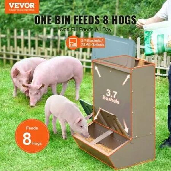 Hog Feeder 3.7 Bushel Metal Double Door Pig Feeder Feeding up to 8 Hogs