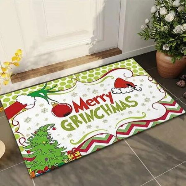 Holiday Doormat Grinch Christmas Plaid Washable Non Slip Front Door Entryway Welcome Mat Indoor Outdoor Festive Decor Seasonal Home Entry Accent