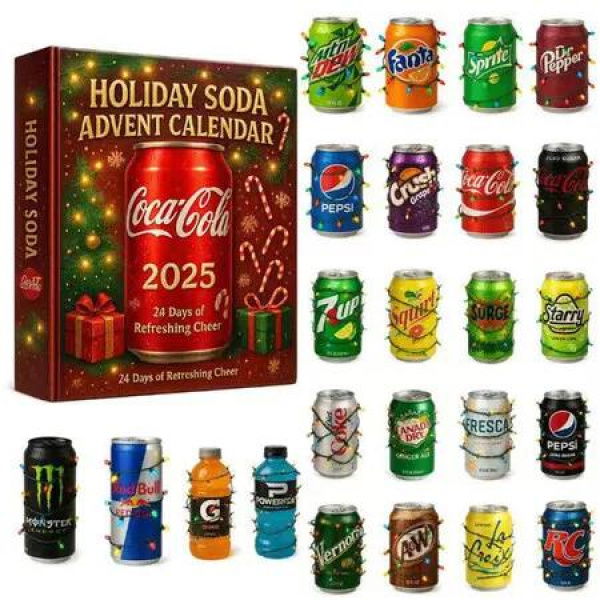 Holiday Soda Advent Calendar 2025, 2D Acrylic Holiday Soda for Men Women, 24 Days Christmas Countdown Advent Calendar, Collectible for Holiday Soda Lovers