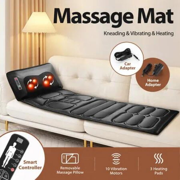 HOMASA Vibration Massage Mat Heated Shiatsu Neck Massager Full Body Electric Heating Pad Shoulder Back Leg Heater Car Seat Cushion