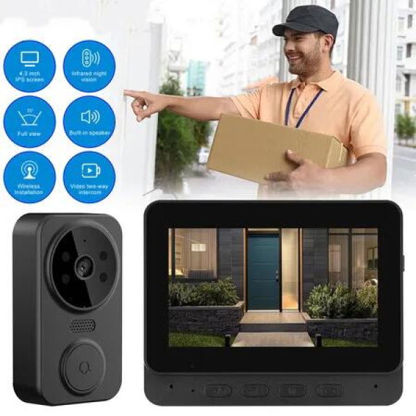 home Digital Smart Wireless Video Doorbell with 2.4G WiFi, IR Night Vision, Intercom Voice, and 4.3 Inch Video Doorbell Camera