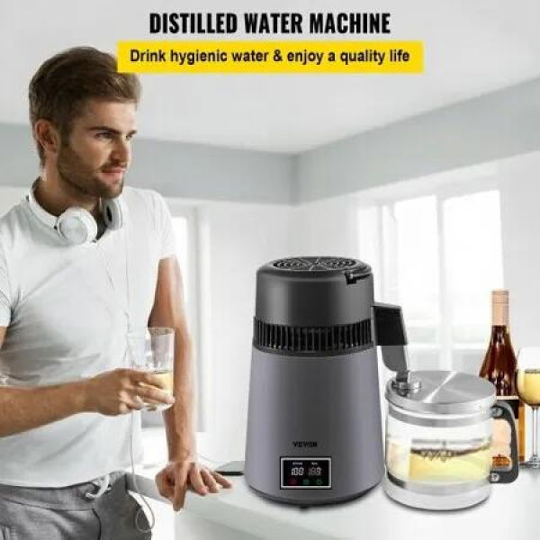 Home Water Distiller Distilled Water Maker 4 L with Dual Temp Display Grey