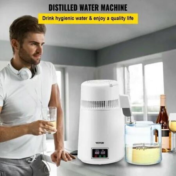 Home Water Distiller Distilled Water Maker 4L with Dual Temp Display White