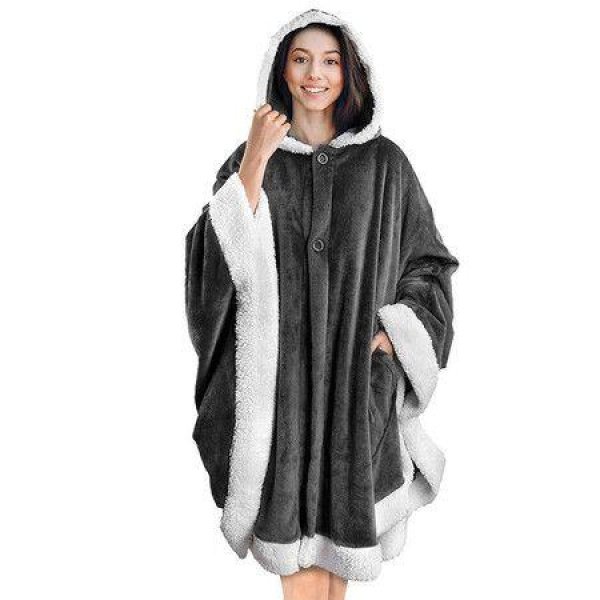 Hooded Cape Casual Lazy Blanket Double Pockets Soft Plush Cape WomenS Quilted Coat